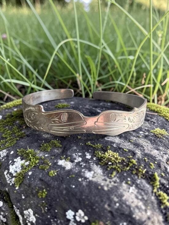 Other - Vintage Sterling Silver First Nations Cuff Bracelet Signed RJ